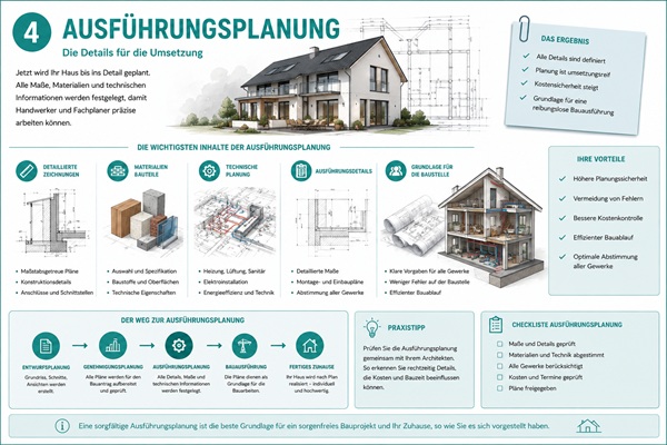 Mit den Ausführungsplänen arbeiten die Bauhandwerker