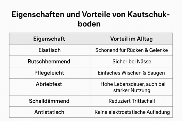 Eigenschaften von Kautschukboden