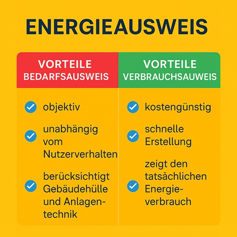 Übersicht über die jeweiligen Vorteile der möglichen Energieausweise