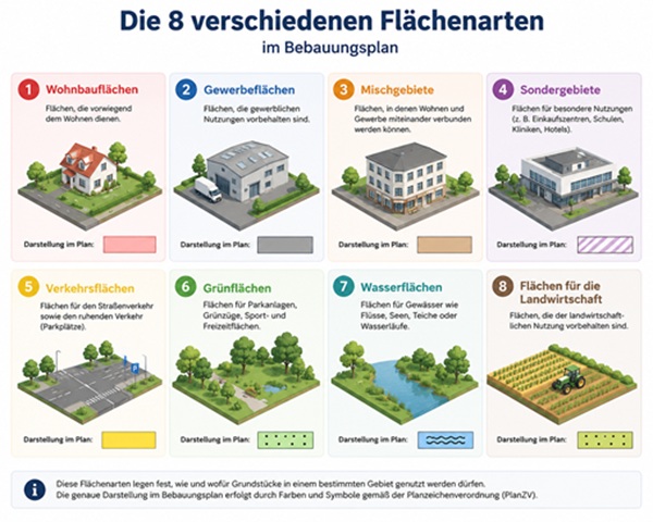 Flächenarten im Bebauungsplan