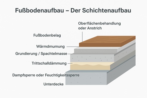 Fußbodenaufbau in Schichten