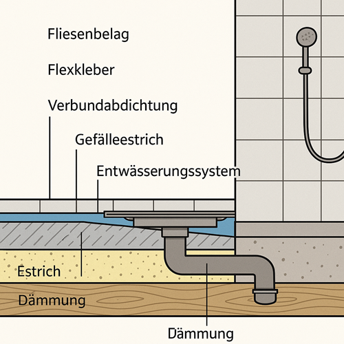 Grafik Aufbau bodengleiche Dusche