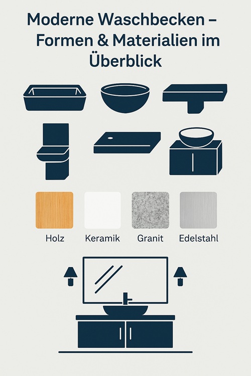 Grafische Dartsellung der Formen moderner Waschbecken
