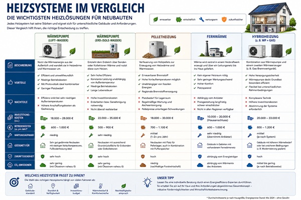 Infografik vergleicht die verschiedenen Heizsysteme