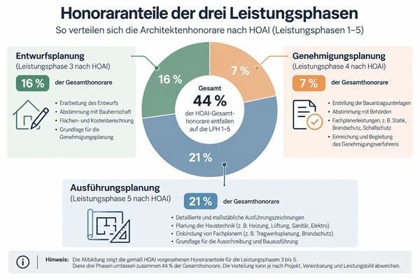 Infografik HOAI Honorarverteilung in drei Phasen