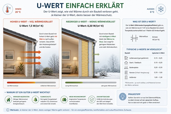 U-Wert einfach erklärt – Wärmeverlust durch unterschiedlich gedämmte Außenwände