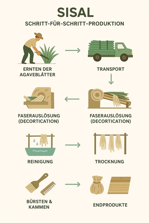 Schritt für Schritt Produktion von Sisal Teppicboden