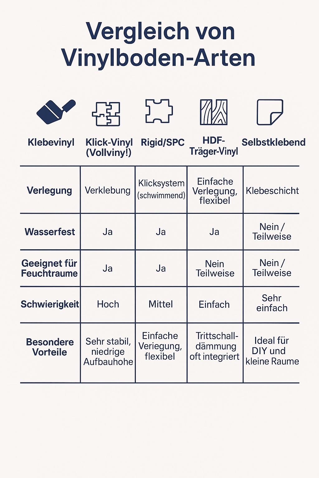 Vergleich der Vinylboden Arten Grafik